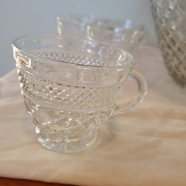 American Vintage Anchor Hocking Wexford Pattern Glass Punch Bowl Set With 12 Matching Cups For Sale - Image 3 of 6