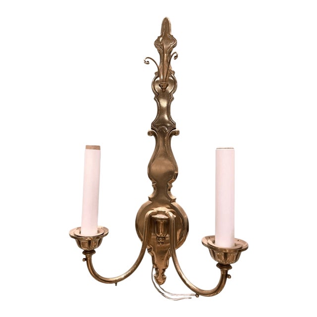 Vintage Neoclassical Style Solid Brass Wall Sconce 2 Light Arm For Sale