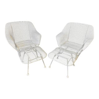 Pair of 1950’s Russell Woodard Sculptural Spring Chairs With Ottoman Set, 4 Pieces, Attributed For Sale