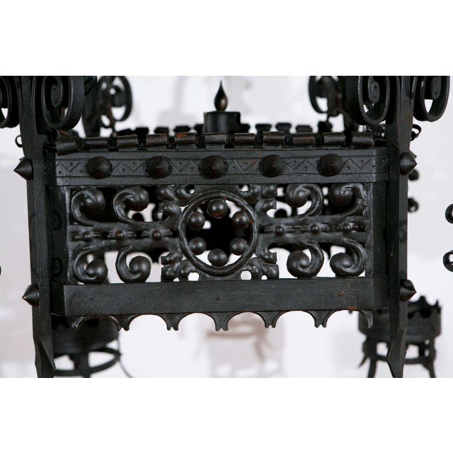 Black Mid 19th Century Black Italian Chandelier With Intricate Ironwork & Dragon Detail For Sale - Image 8 of 10