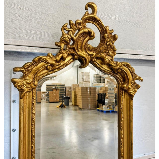 Add a touch of timeless elegance to your home with this exquisite French style gold floor mirror, meticulously refinished...