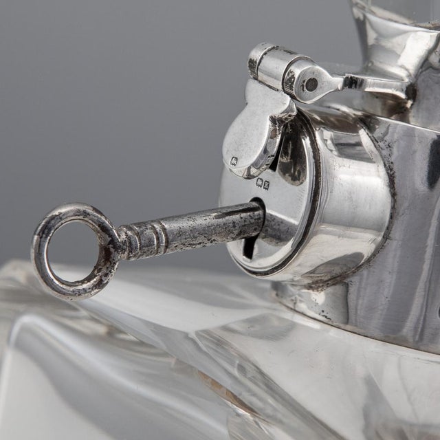 20th Century English Solid Silver & Glass Spirit Decanter with Lock & Key, 1920s For Sale - Image 13 of 14