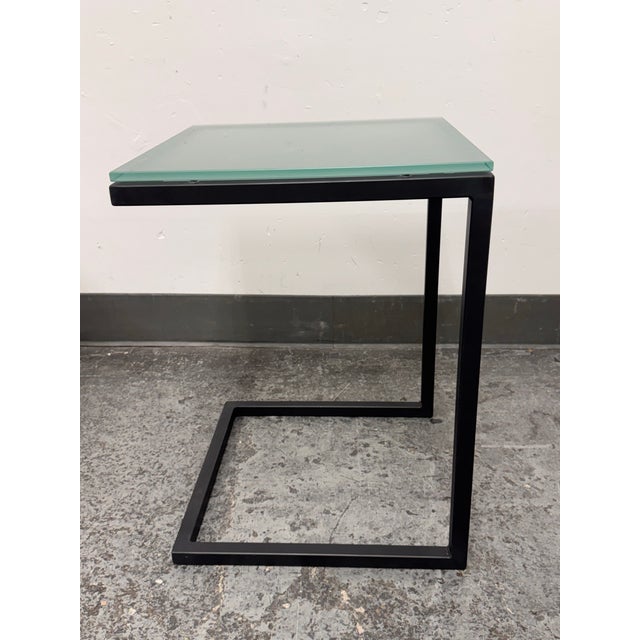 Room & Board Room & Board Parsons C-Shape Seafoam Glass Table For Sale - Image 4 of 12