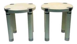 Karl Springer Faux Cream Crocodile and Chrome Tablestables - a Pair