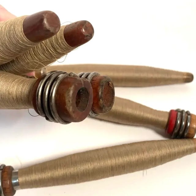 Early 20th Century Factory Reclaimed Wrapped Quills Industrial Cottage Core Textile Supply- Set of 8 For Sale - Image 4 of 5