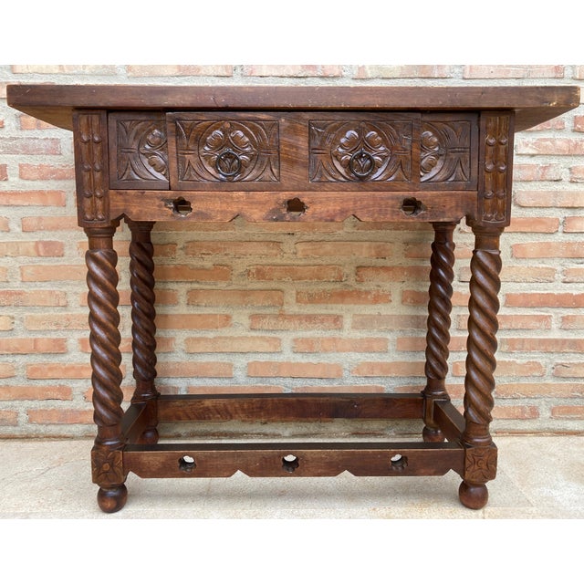 20th Century Catalan Spanish Carved Wood Console Table For Sale - Image 4 of 11