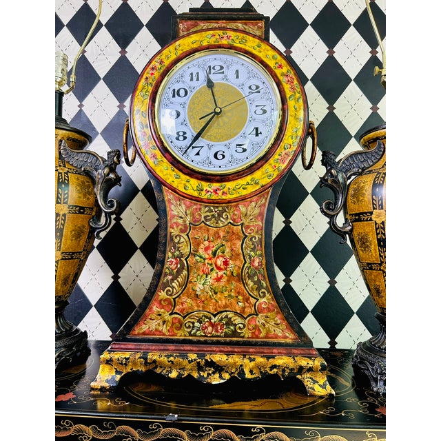 Castilian Imports Oversized Italian Florentine Style Hand-Painted Mantel Clock For Sale In Boston - Image 6 of 18