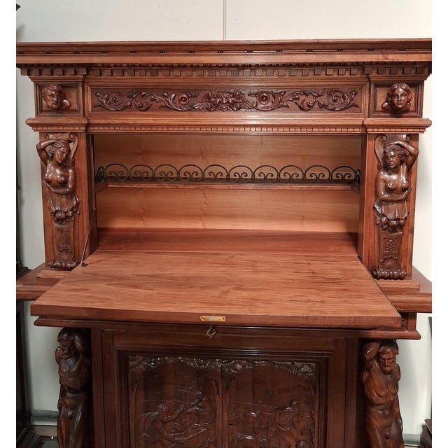 19th Century Renaissance Drop-Front Secretary Desk, 1890s For Sale - Image 3 of 9