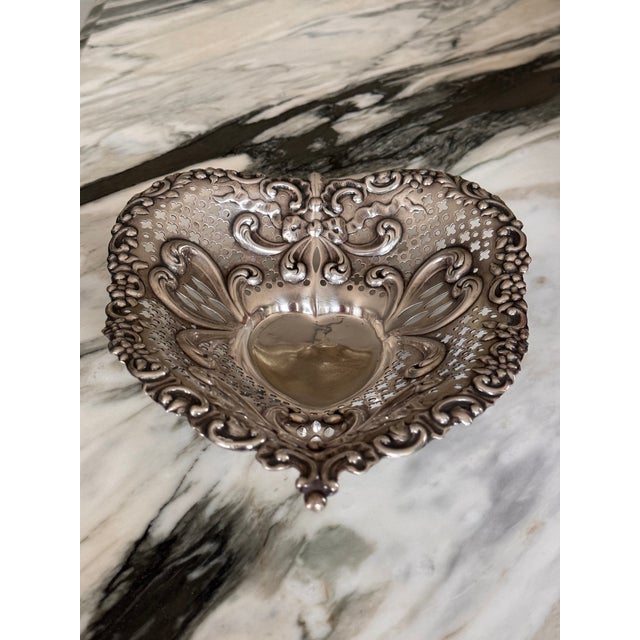 1940s 20th Century High Relief Gorham Sterling Silver Valentine Heart Footed Dish For Sale - Image 5 of 11