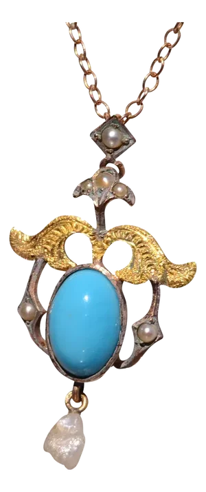 The Blios: Art Nouveau Necklace with Turquoise, Seed Pearl, and Natural Pearl