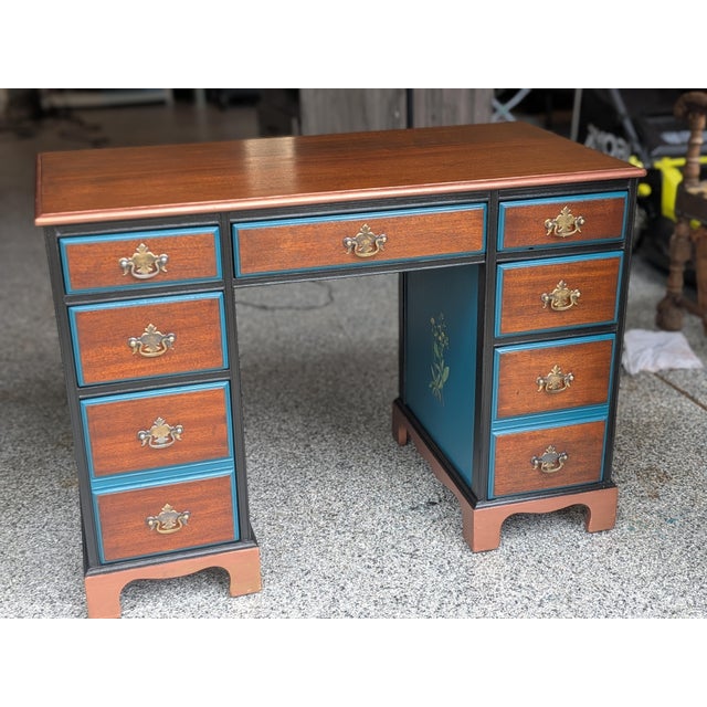 Farmhouse Vintage Pedestal Horseshoe Desk Botanical Collection For Sale - Image 3 of 18