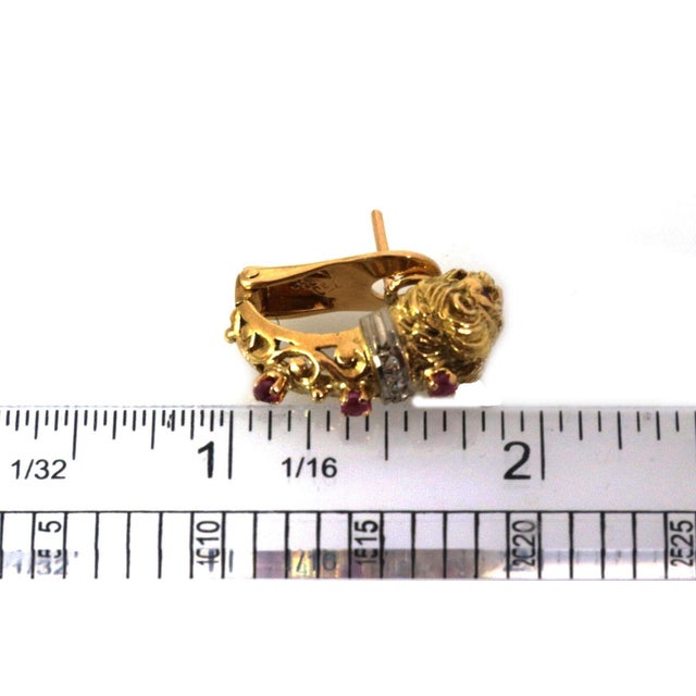 18k Lion Earrings Etruscan Byzantine Ruby Diamonds, 2 pieces For Sale In Miami - Image 6 of 6