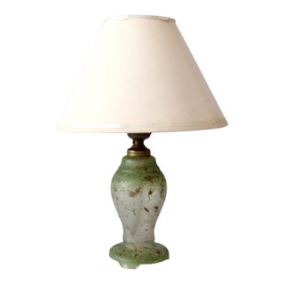 Vintage 1930s Green Glass Table Lamp For Sale
