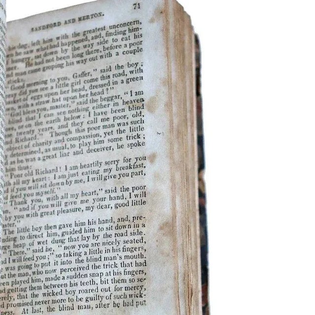 Paper Early 19th Century History of Sandford & Merton by Thomas Day Leather Bound Children's Book For Sale - Image 7 of 8