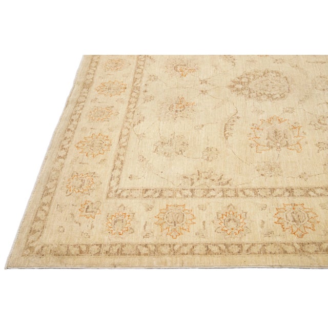 Beige Modern Oushak Handmade Floral Designed Wool Rug For Sale - Image 4 of 11