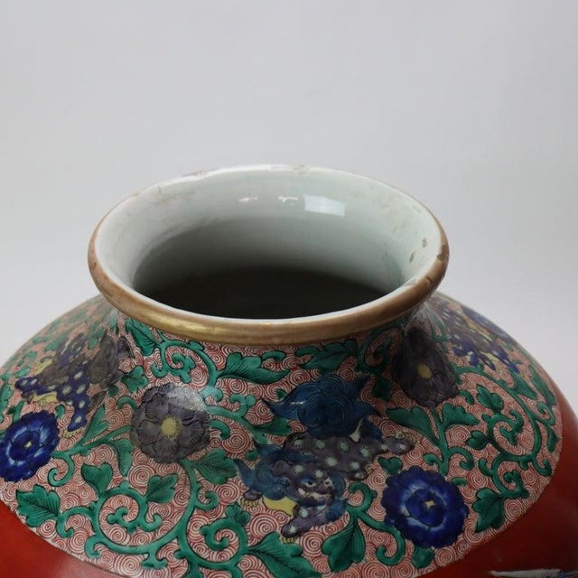 Antique Japanese Meiji Aesthetic Figural & Floral Pottery Vase With Heron C1900 For Sale - Image 6 of 11