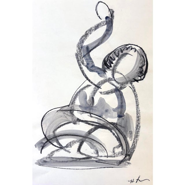 Drawing from the model - Gestural study of a woman. Watercolor and charcoal on paper. Could be bought as a diptych with...