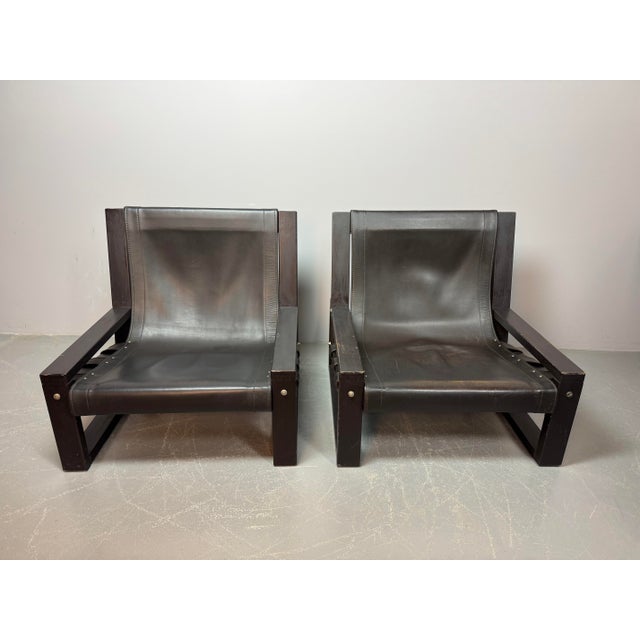 Mid-Century Brutalist Black Leather Lounge Chairs by Atelier Sonja Wasseur, Netherlands, 1970s, Set of 2 For Sale - Image 4 of 10