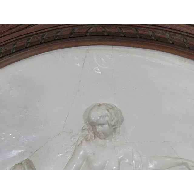 Mid 19th Century French Carved Walnut Tall Trumeau Mirror with Plaster Cherub Plaque, circa 1860s For Sale - Image 5 of 9