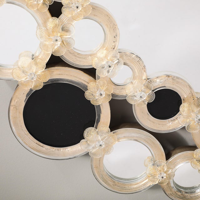 Modernist Hand-Blown Murano Glass Mirror W/ Gold Fleck Applique Border Detailing For Sale - Image 10 of 18