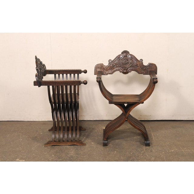 Spanish Mid 20th Century Spanish Carved-Walnut Savonarola Chairs For Sale - Image 3 of 11