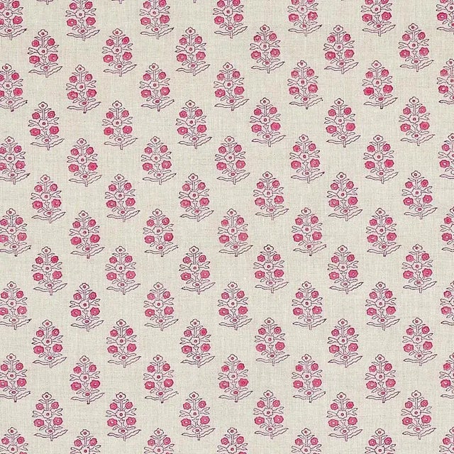 Sample - Schumacher Aditi Hand Blocked Print Fabric in Pink For Sale