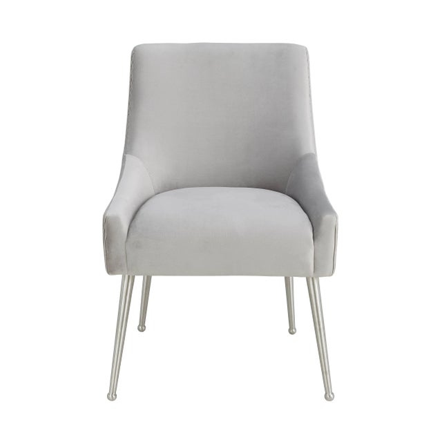 Transitional Beatrix Pleated Light Grey Velvet Side Chair with Silver Legs For Sale - Image 3 of 9