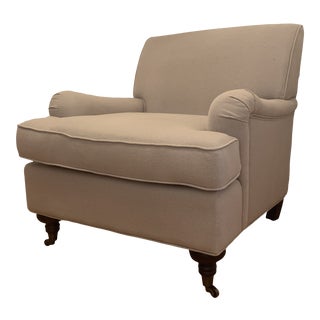 Gray Linen Lounge Chair with English Roll Arm For Sale