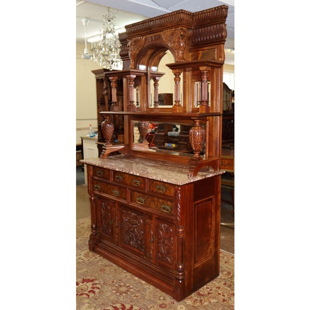 19th Century Griffin Eastlake Burl Walnut Marble Top Buffet Sideboard For Sale - Image 4 of 11