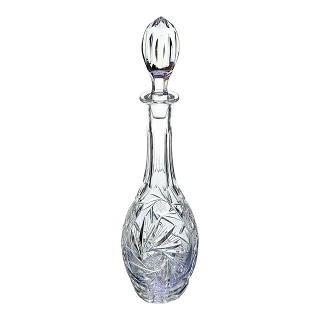 Crystal Glass Pinwheel Decanter W/ Stopper For Sale
