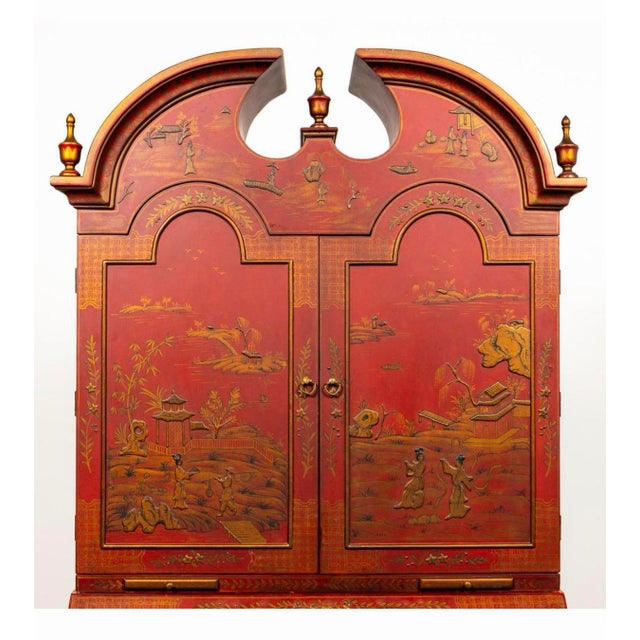 Late 20th Century George-I Style Red Chinoiserie Secretary Bookcase For Sale - Image 4 of 7