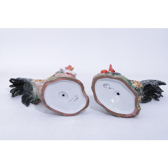 Vintage Pair of Corbet Italian Majolica Porcelain Roosters - Signed For Sale - Image 17 of 18