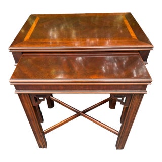 Late 20th Century Lane Chippendale Style Mahogany Nesting Tables - A Pair For Sale