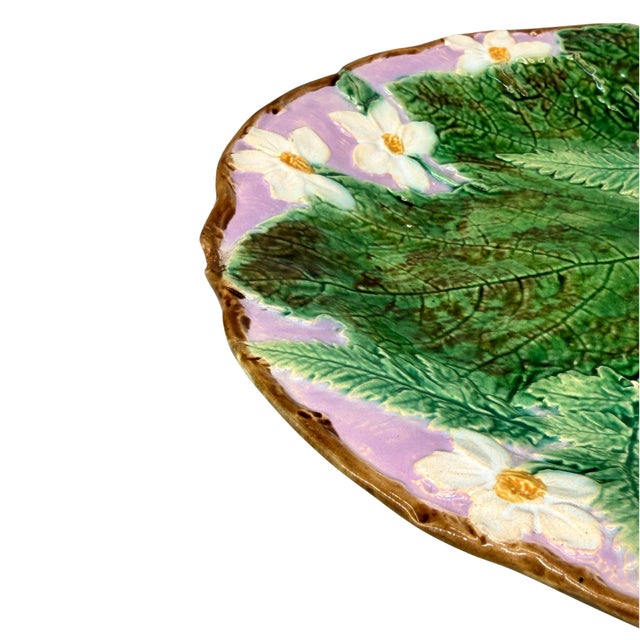 Joseph Holdcroft Joseph Holdcroft Majolica Plate With Leaf, Ferns and Flowers, English, Ca. 1875 For Sale - Image 4 of 11