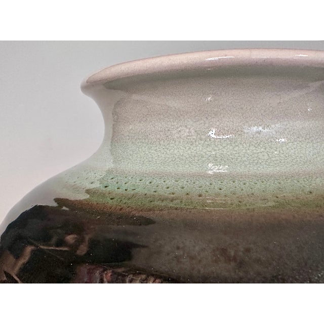 Bauhaus Sculptural Celadon and Iron Oxide Glazed Ceramic Art Vase by Martha Katzer for Karlsruher Majolika, Germany, 1940s For Sale - Image 3 of 15