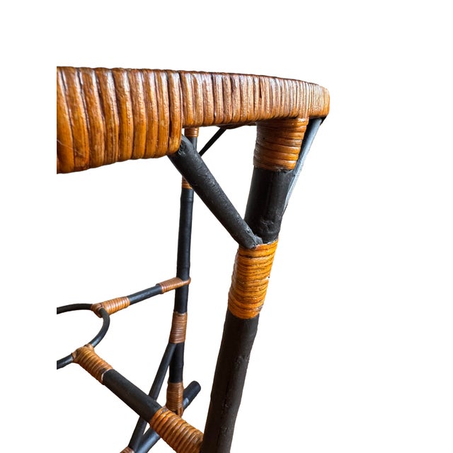 Mid 20th Century Mid-Century Style Bamboo and Woven Rattan Side Table For Sale - Image 5 of 9