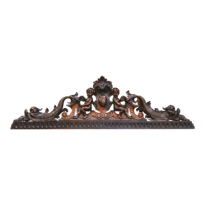 Early 19th Century French Walnut Carved Pediment With Putti Figures