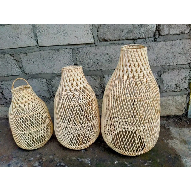 Wood Raw Rattan Bottle Pendant Light Medium For Sale - Image 7 of 10