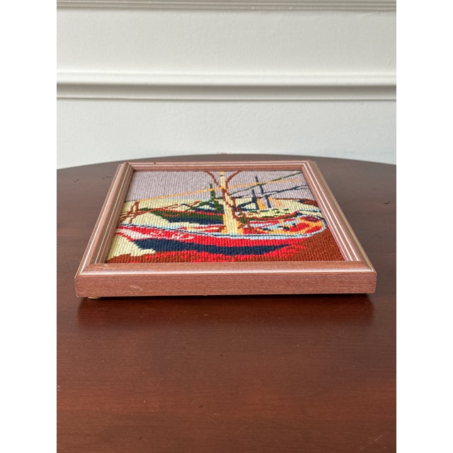 Vintage Framed Needlepoint Boats— A Pair For Sale - Image 13 of 18