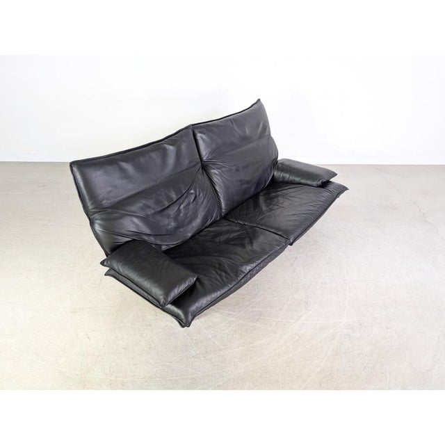 Black Vintage Italian 2-Seater Sofa in Black Leather, 1980s For Sale - Image 8 of 13