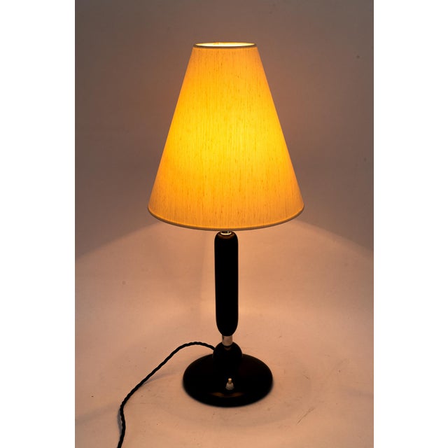 Wood Large Wood and Nickel Table Lamp with Fabric Shade, 1920s For Sale - Image 7 of 16