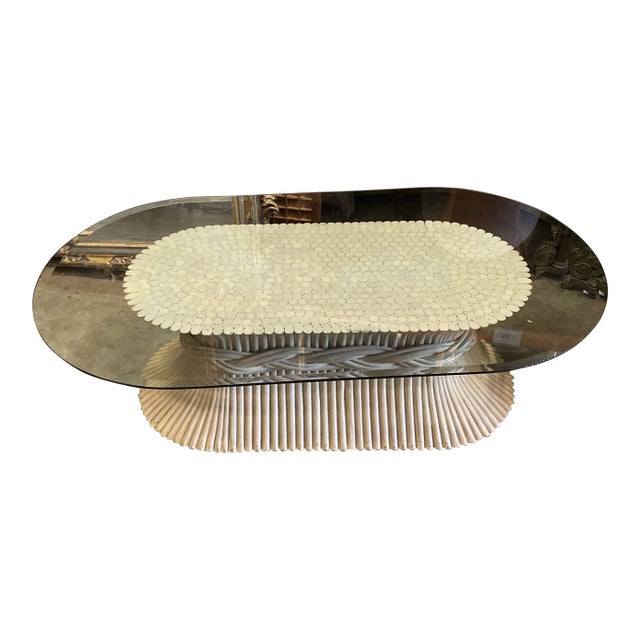 1970s McGuire White Wheat Coffee Table For Sale