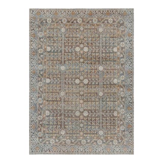 Rug & Kilim’s Modern Block Print Rug in Teal Blue with Geometric-Floral Patterns - 14x20 For Sale