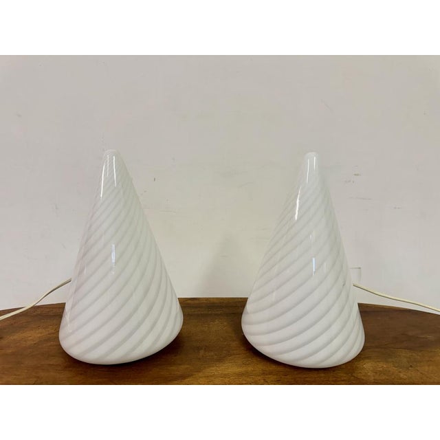 Pair of table lamps Murano glass Conical shaped Italy 1970s UK Plug (up to 250V).The wiring of this item may be original...