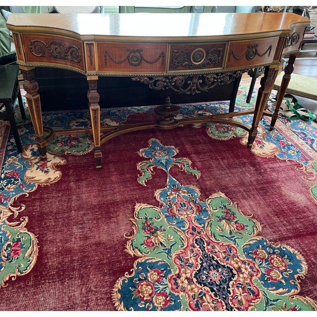 C.1920 English Adam's Style Hand Painted Satinwood Walnut Inlay Sideboard Server For Sale - Image 10 of 12