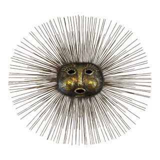 Emaus Talleres Mexico Benedictine Monks Hand Crafted Mid-Century Brass Sun Face Sculpture 31” For Sale