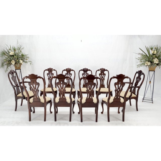 Set of 10 New Linen Upholstery Walnut Dining Chairs by Henredon Mint For Sale - Image 9 of 16