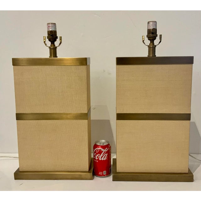 Currey & Company Currey & Co. Organic Modern Raffia and Brass Table Lamps Pair Prototypes For Sale - Image 4 of 5