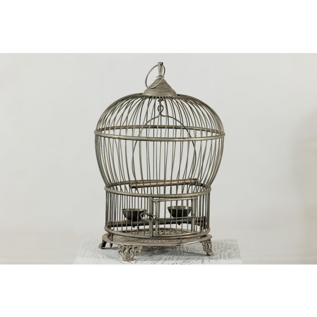 Brown Antique Indian Brass Bird Cage with Montgolfière Form and Pierced Feet For Sale - Image 8 of 18
