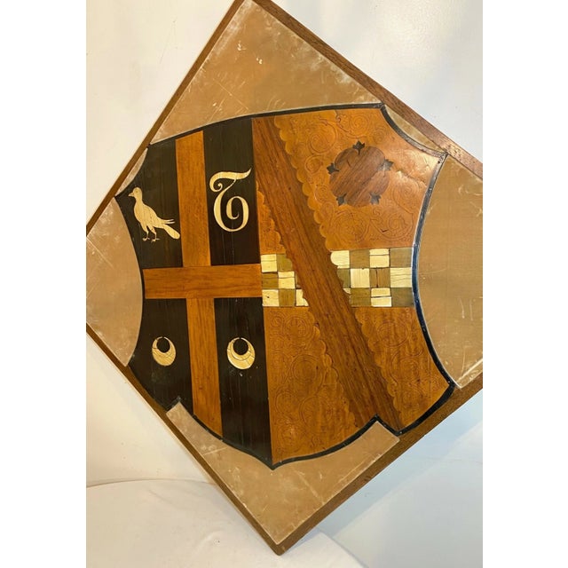 Figurative Large 1700's Heraldic Wood Marquetry Coat of Arms Crest Shield Plaque Sculpture For Sale - Image 3 of 12